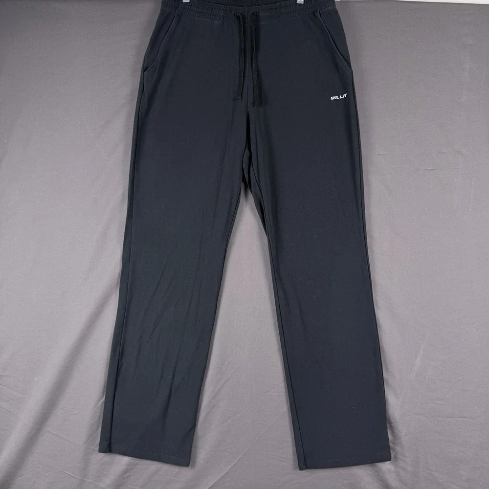 Willit Men's Sweatpants Black L Drawstring Elastic Waist Pockets Straight Leg